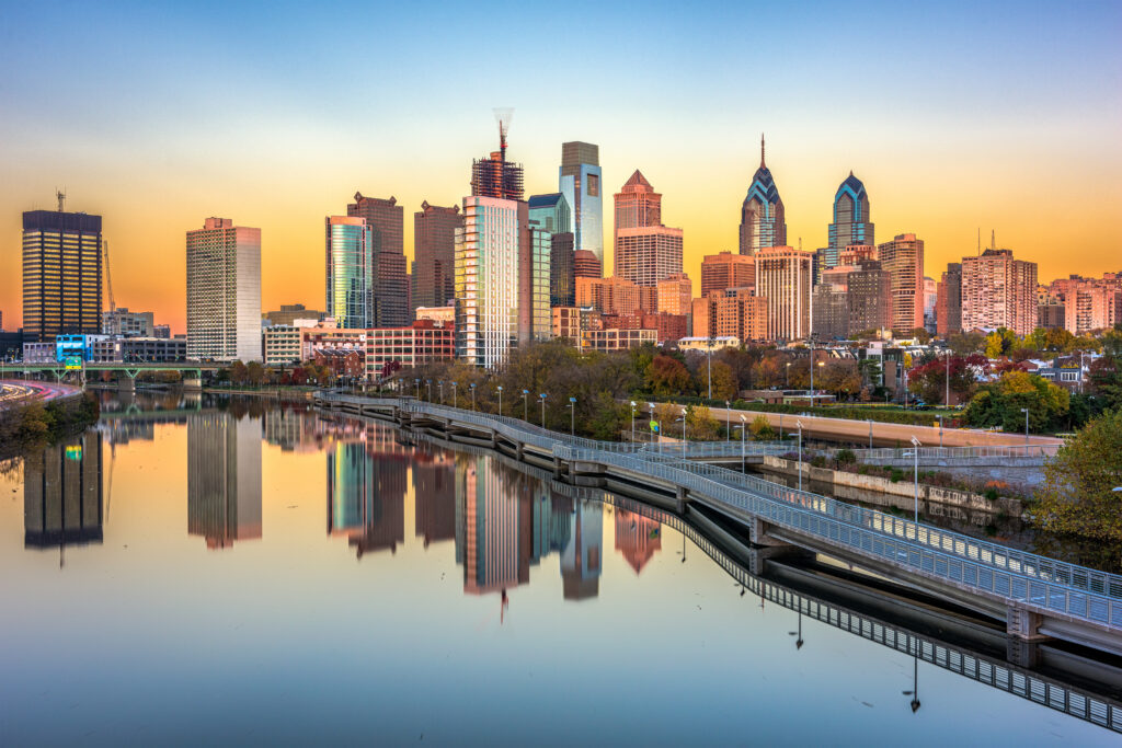 The skyline of Philadelphia, Pennsylvania.