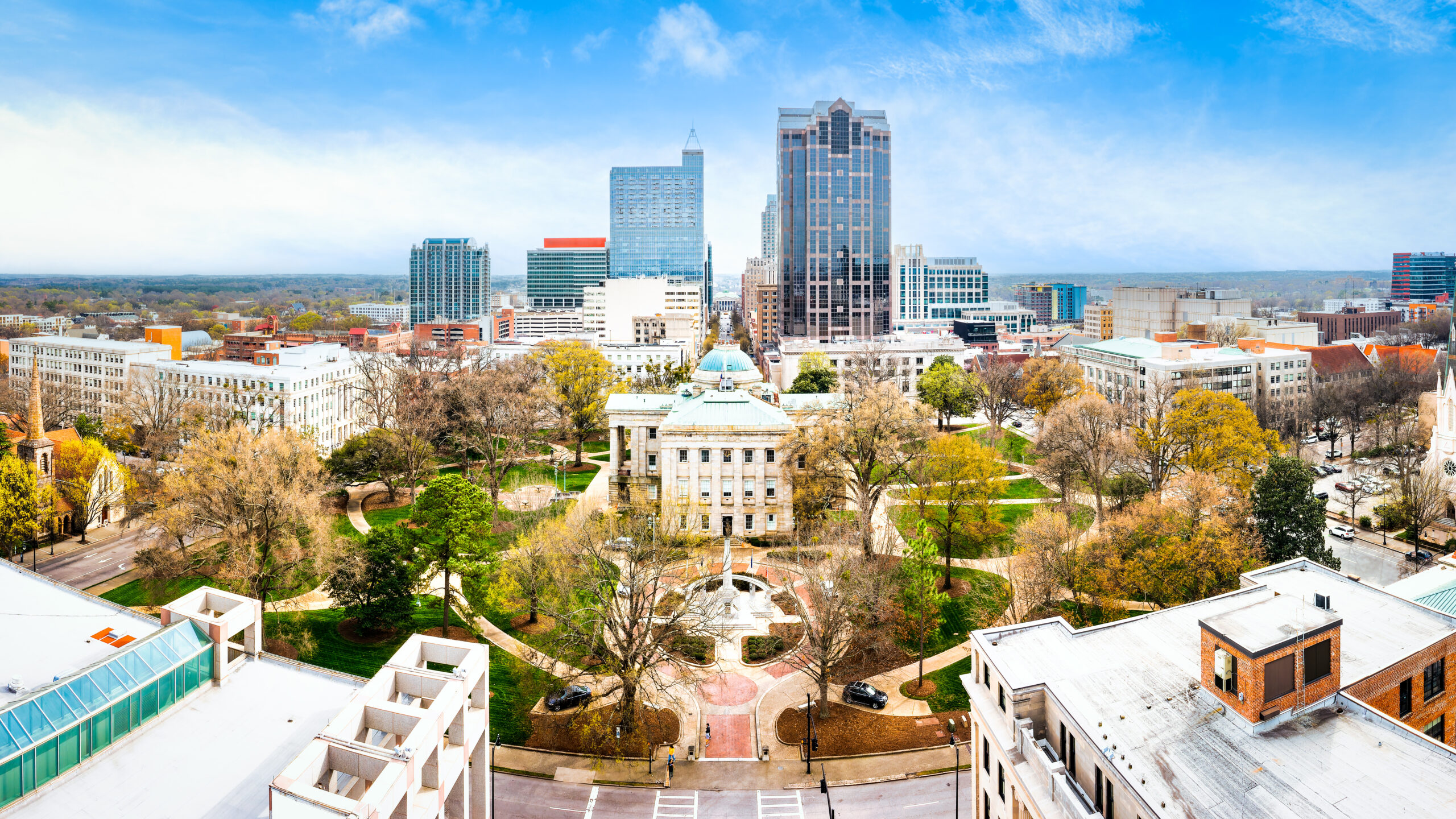 Skyline of North Carolina State Capitol and Raleigh downtown.